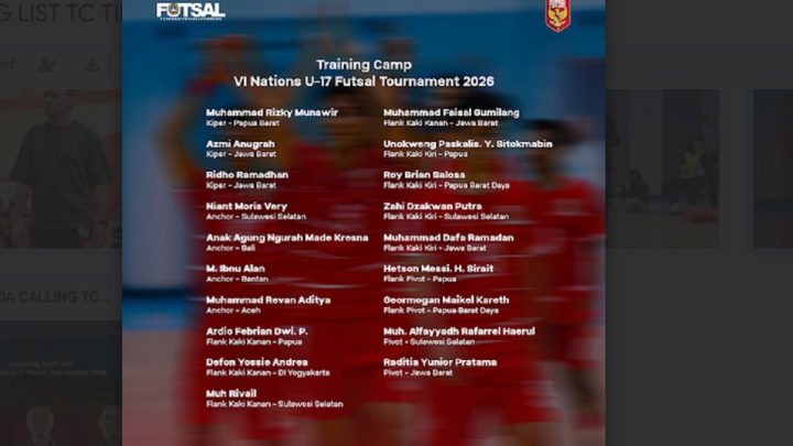 Latest Program: Daftar 19 Pemain Timnas Futsal Indonesia U-17 untuk Ikut TC Jelang VI Nations U-17 Futsal Tournament 2026 di Spanyol